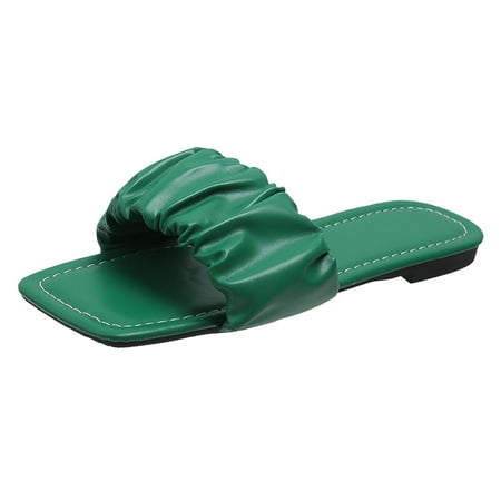 

Slippers Women Women Shoes Solid Color Flat Bottom Open Toe Fashion Shoes Pu Green 42