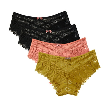 Cotton Underwear for Women Thong 4 Pack Seamless Underwear for Women Lace Thong Cheeky Panties Breathable Briefs Stretch High Cut Plus Size Ladies Bikini Thongs Lace Underwear for Women Yellow 4XL