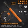thumbnail image 3 of 5pcs T20 Torx Security Bit Set, S2 Steel Torx Screwdriver Sets 1/4” Hex Shank Torx Security Tamper Proof Resistant Impact Driver Bit Set, 3 of 9