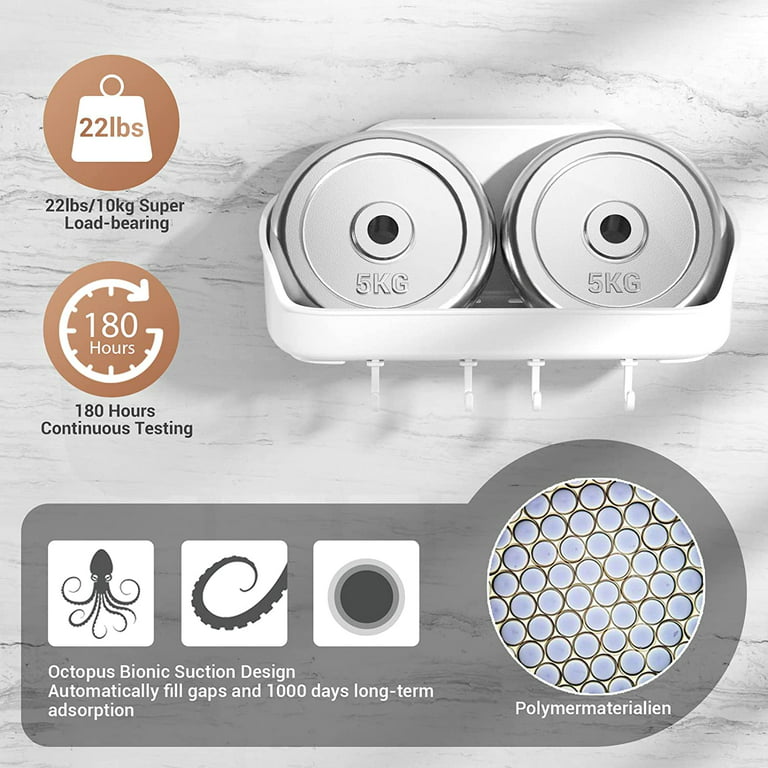 Luxear Shower Basket Suction Cup Shower Caddy No-Drilling Removable Basket for Bathroom Kitchen Powerful Heavy Duty Hold Up to 22lbs Waterproof Caddy