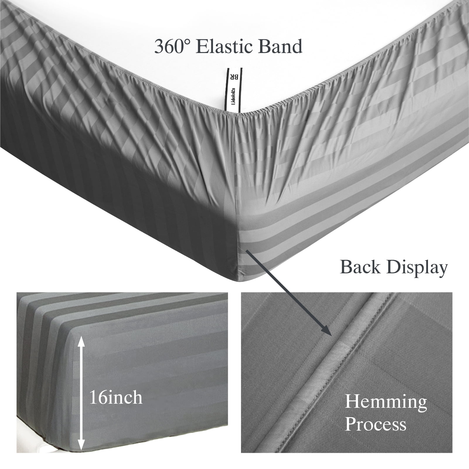 Lidoloka Luxury 100% Bamboo Bed Sheets Set King Size 4Pcs for Adult,16"Deep Pocket,Striped Gray