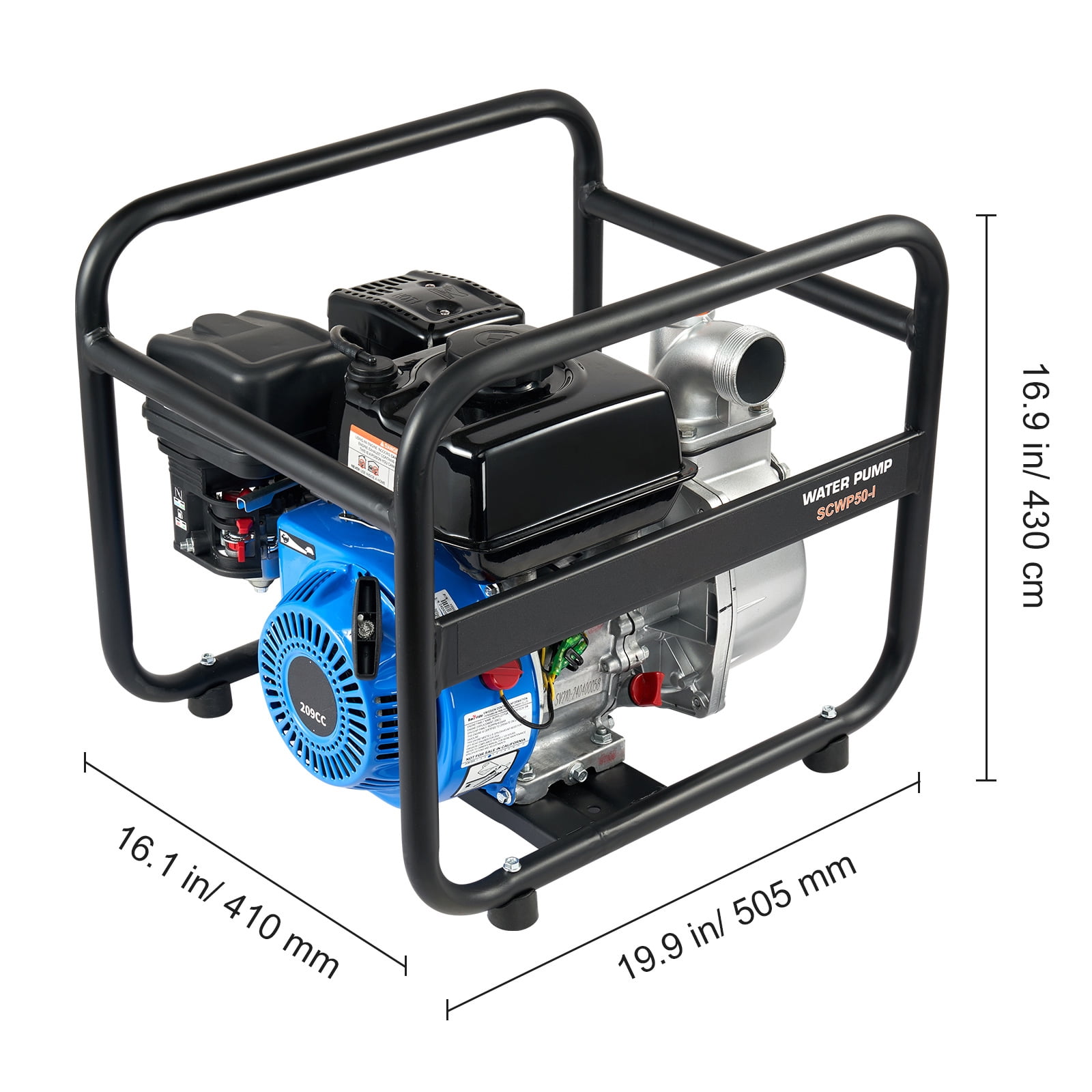 SKYSHALO Gas-Powered Water Pump, 2 in/50 mm, 6.5HP, 132 GPM, 4-Stroke Engine for Efficient Water Transfer, 98 ft Max Lift & 26 ft Suction, Includes Inlet Filter & Durable Cast Iron Impeller for Pool