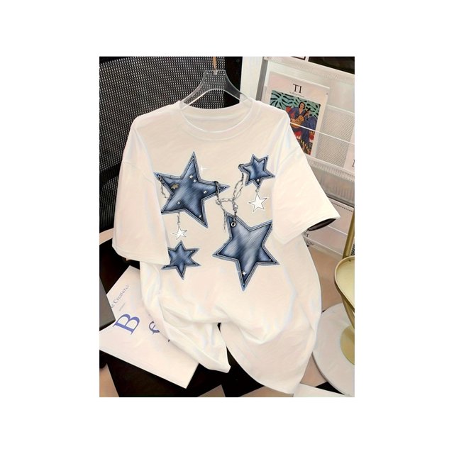 Women's Casual Sun, Moon & Stars Graphic Tee - Short Sleeve, Crew Neck, Stretchy , Machine Washable