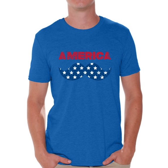 Awkward Styles Men's America Patriotic Mustache Graphic T-shirt Tops USA Independence Day 4th of July