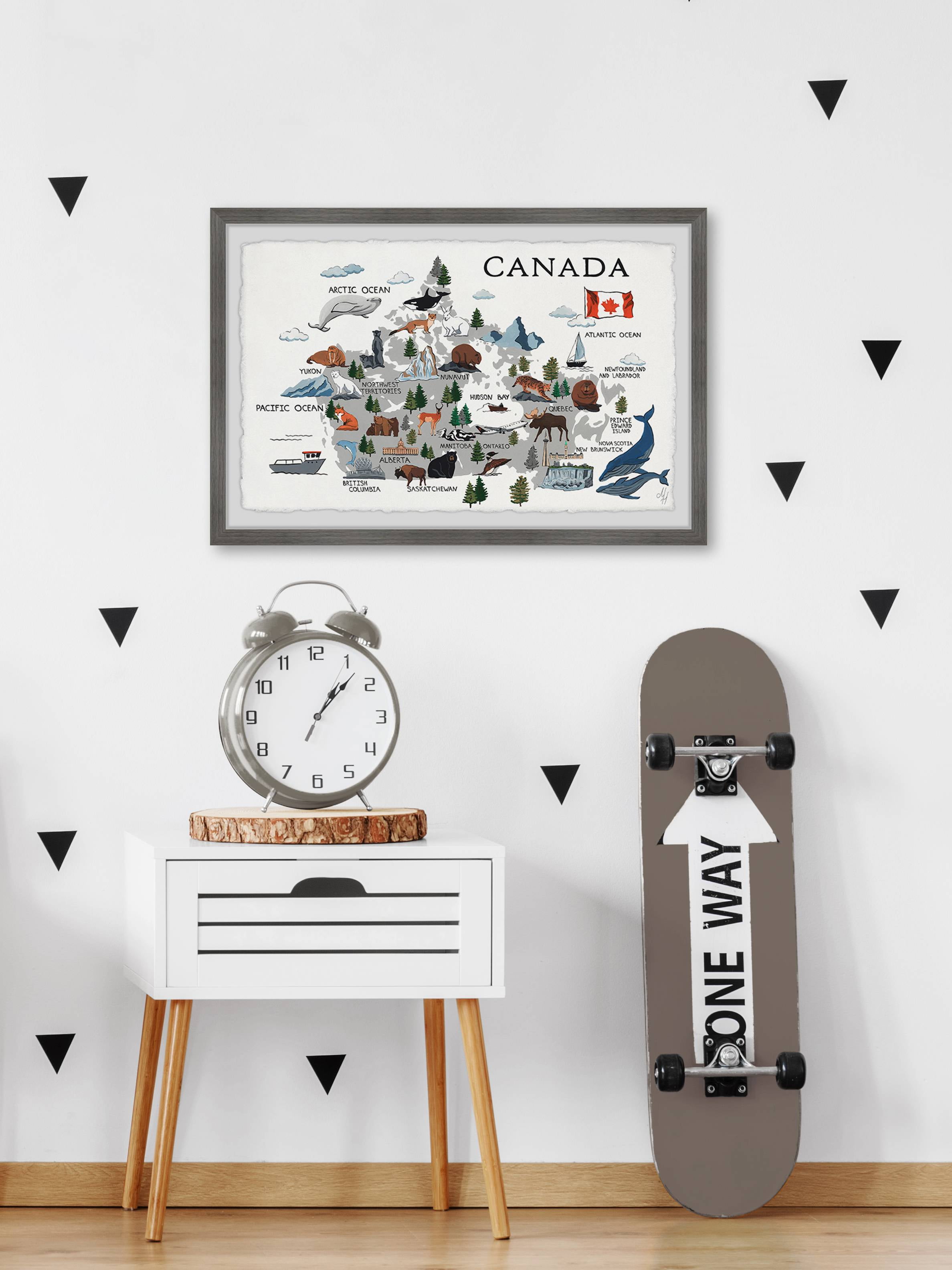 Marmont Hill Gray Canadian Map Framed Wall Art