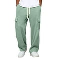 thumbnail image 2 of Men's Casual Solid Elastic Waist Pants with Pockets, Joggers Trousers, Straight Leg Drawstring, Lightweight Breathable Stretchy, Daily Gym Workout, Activewear | AKLJWH,Green XL, 2 of 8