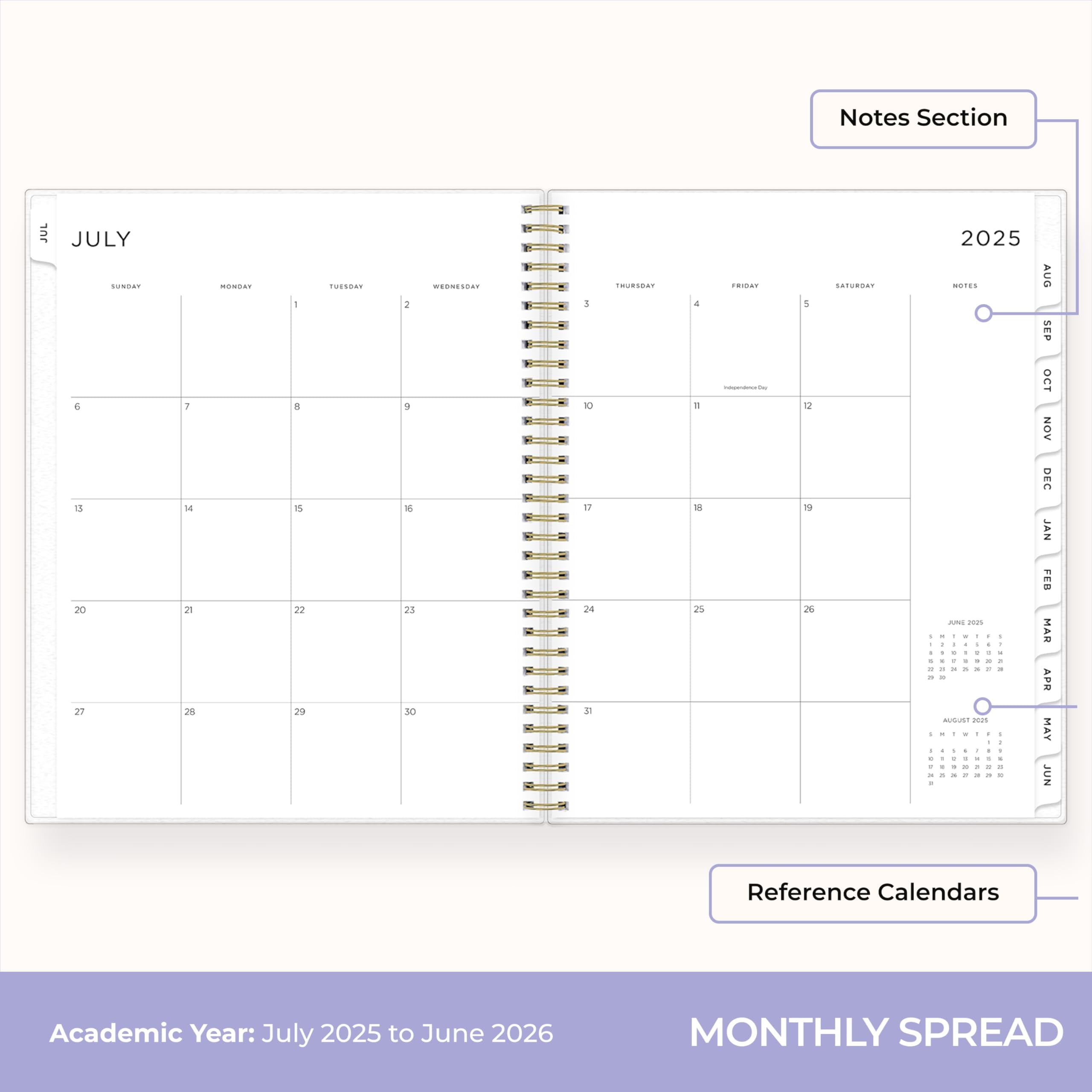 Blue Sky Ashley G 2025-2026 Weekly and Monthly Academic Year Planner Calendar, July 2025 - June 2026, 8.5" x 11", Flexible Cover, Wirebound, Laminated Tabs, Multi Color Smoke