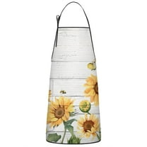 White Sunflower Bee Butterfly Pattern Apron-Garden Aprons for Women with Pockets-Cotton Linen Waterproof Kitchen Cooking Gardening Aprons Adjustable for Kitchen,Cooking,BBQ and Salon 33x27 Inch