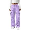 thumbnail image 2 of Cargo Pants for Women Wide Leg Baggy Hiking Pants Lightweight High Waisted Drawstring Straight Leg Cargo Work Pant, 2XL, 2 of 6