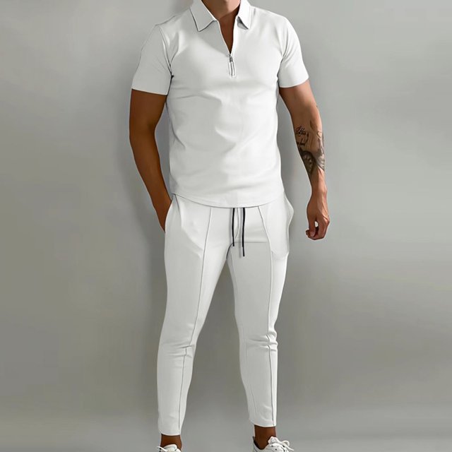 TIMIFIS White Mens Sweatpant Sets 2 Piece Outfits Casual Short Sleeve T Shirt and Summer Workout Sweatpants SetFall