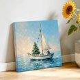 thumbnail image 2 of Canvas Wall Art White Sailboat Canvas Art Print Coastal Christmas Tree Ocean Oil Painting Texture Pictures Wall Decor for Living Room Bedroom Artwork Decorations Stretched Framed Ready to Hang 8"x8", 2 of 9