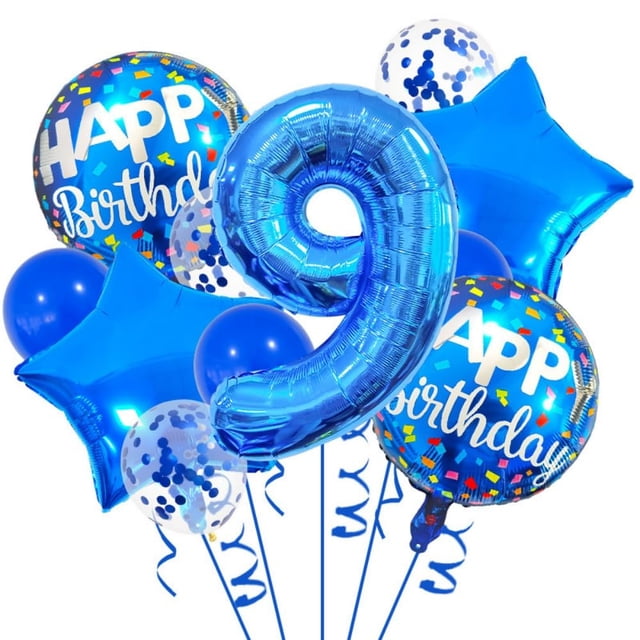 Decoración con globos para fiesta de 9 cumpleaños de HAUCIAJEIN, azul
