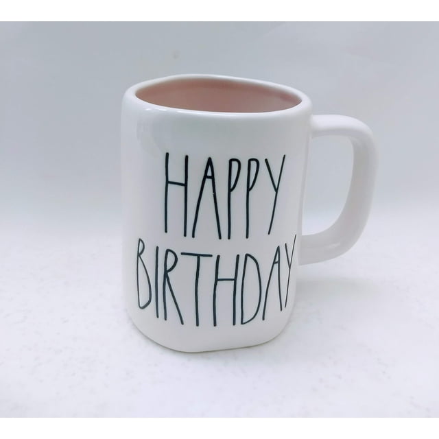 Rae Dunn by Magenta HAPPY BIRTHDAY Ceramic LL Coffee Mug Pink Interior