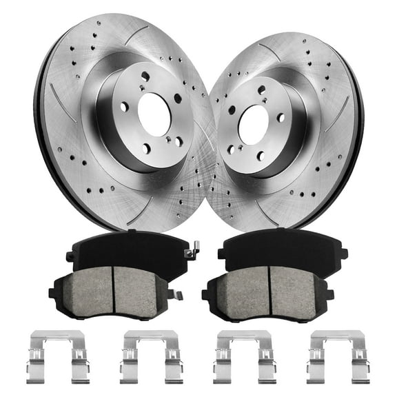 Aurogenix Front Brake Pads And Rotors Kit Compatible With 2005-2012 Subaru Outback, 2009-2010 Forester, Automotive Replacement Brake Kits 31407 D929-7830 Drilled And Slotted Rotors 293.4mm(11.6in)
