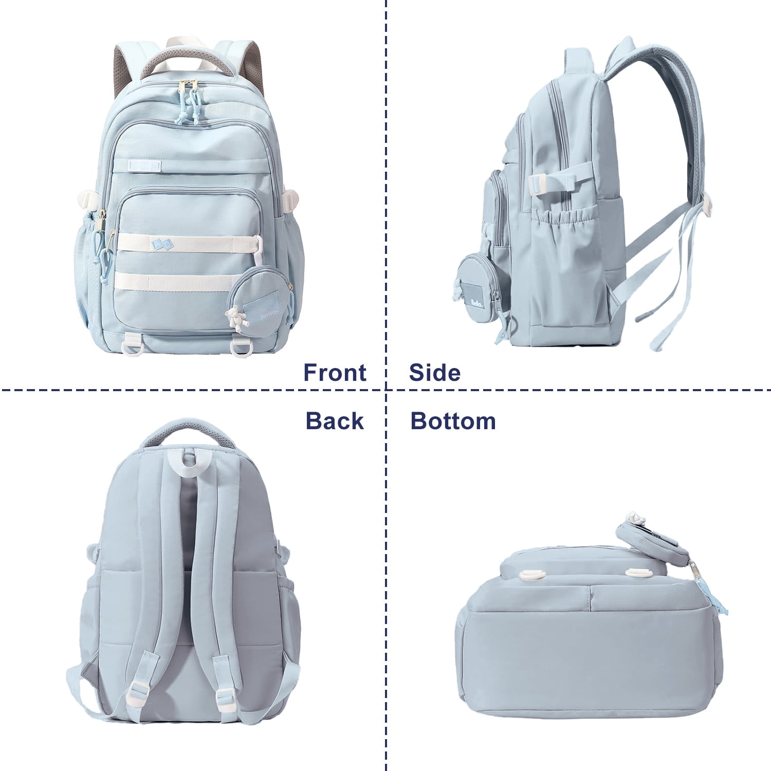 DAKIMOE Large School Backpack for Girls Boys Lightweight Spacious Kids Bookbag with Multiple Pockets for Middle School College, Blue