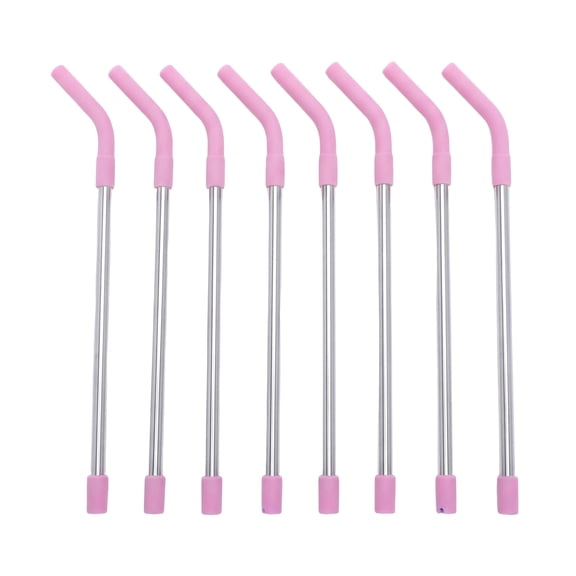 REGALWOVEN 8 Pcs Reusable Straws, Stainless Steel and Silicone Straws for Various Beverages Pink