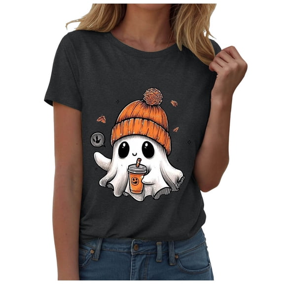 Duqingm Halloween Shirts for Women Fall Tee Shirt Funny Graphic Tshirt Clothes,2XL