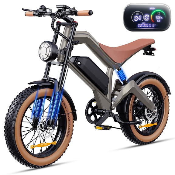 20 in Fat Tire Electric Bicycle, 1500W Peak Motor, 48V 18.6ah 7-Speed Drive, 34mph, 100-mile Range, With Front And Rear Led Lights.Electric Bike for Adults