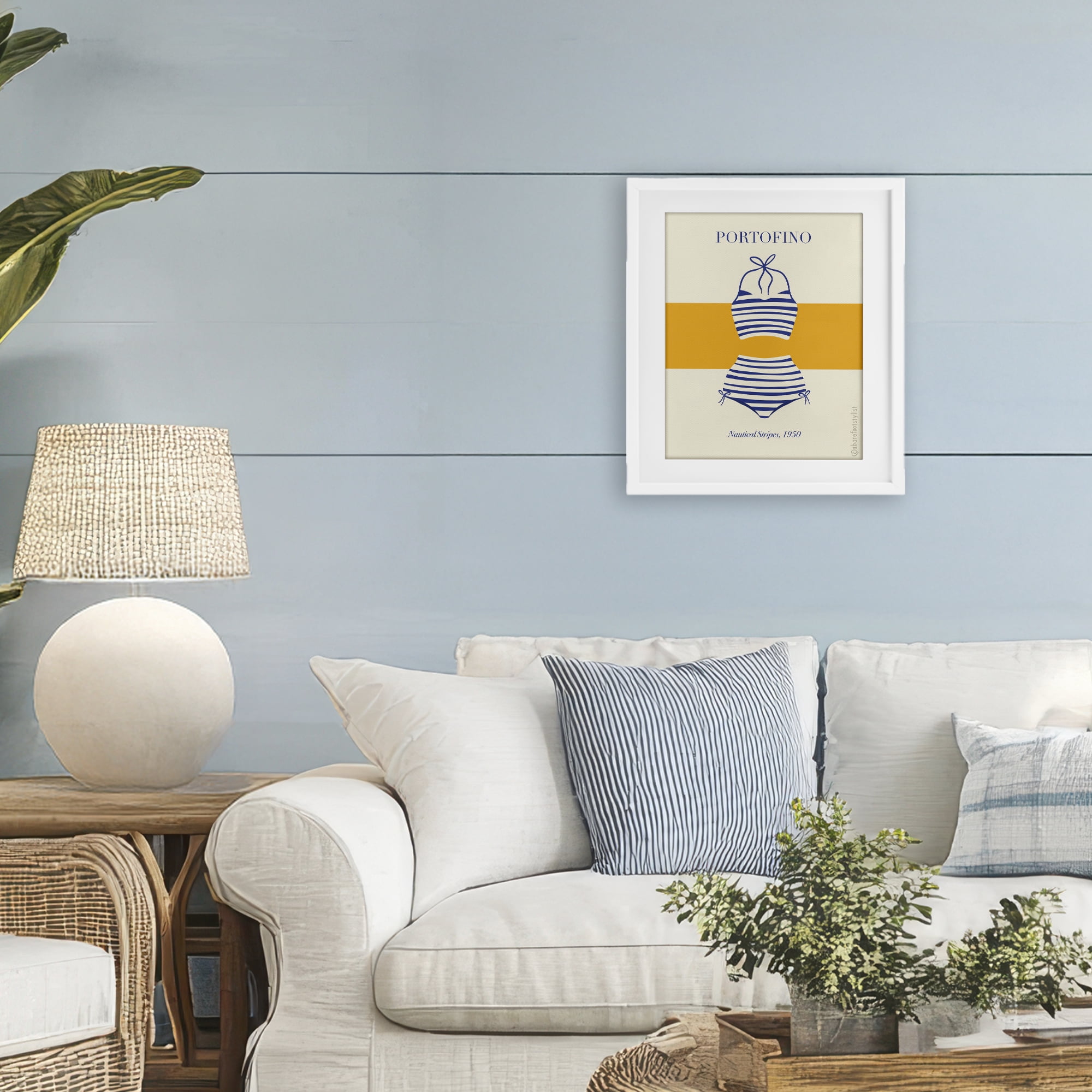 Stupell Industries Portofino Striped Bikini White Framed Print Under Glass, design by A Barefoot Stylist