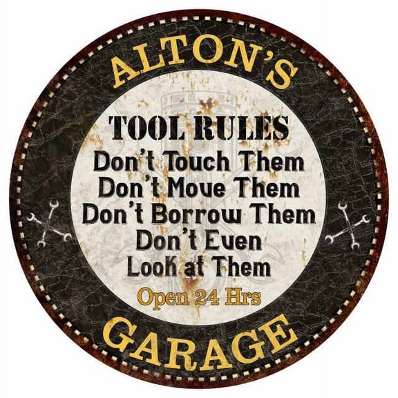 ALTON'S Garage Rules 14" Round Metal Sign Garage Bar Wall Decor 100140013120
