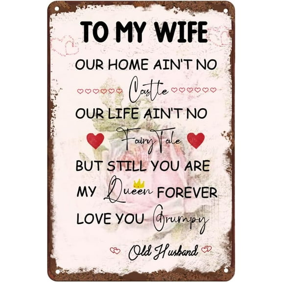 to My Wife Gift from Husband Vintage Tin Sign I Love You Vintage Aluminum Sign Anniversary Birthday Mothers Day Valentines Day Christmas Romantic for Wife 5.5x8 inches