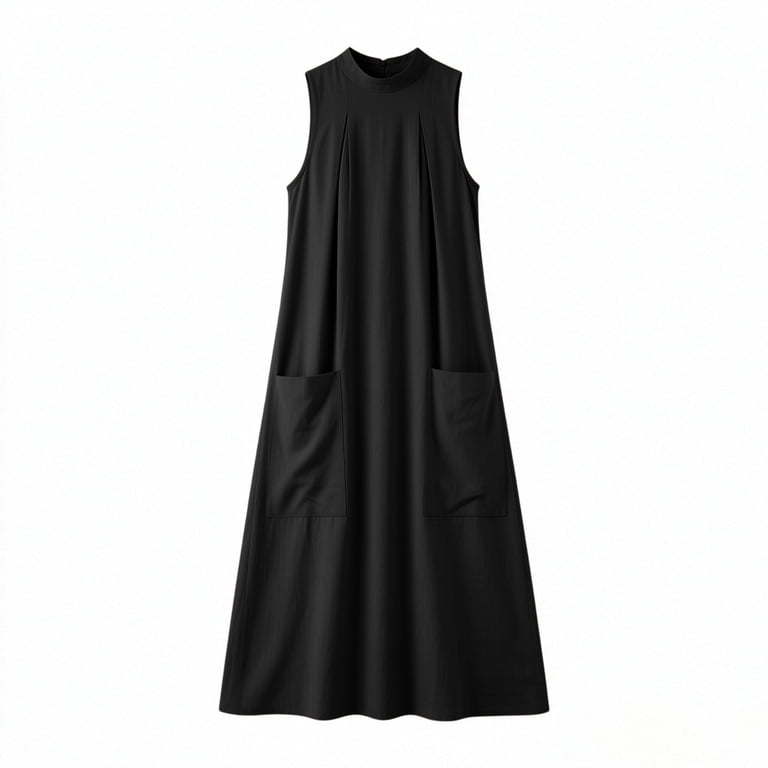 mock neck sleeveless midi dress ClodeEU Women's Mock Neck Sleeveless Dress with Pockets,Elegant Casual Loose Fit Summer Midi Dress Purple,Women's Plus XXL