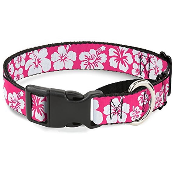Buckle-Down MGC-W30853-L Hibiscus Neon Pink White Martingale Dog Collar