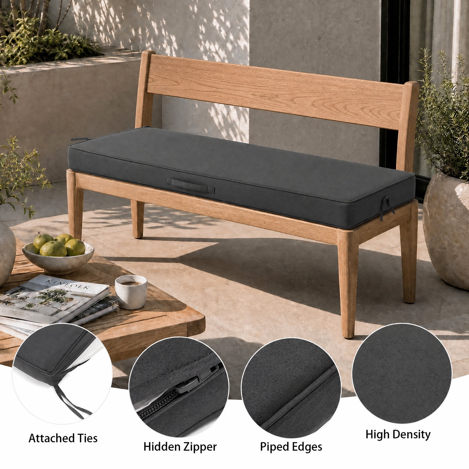 YEERSWAG 48x18x3 inch Outdoor Chair Cushions Bench Cushion Patio Chair Cushions Non Slip Removable Anti-fading Water Resistant Garden Loveseat Cushion with Handle