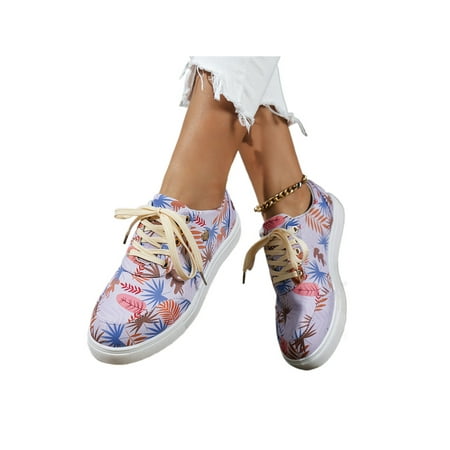 

Eloshman Ladies Flats Lace Up Casual Shoes Non-Slip Canvas Sneakers Running Lightweight Comfort Walking Shoe Breathable Pink 8.5