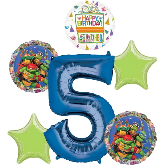 Anagram TMNT Mayhem 5th Birthday Party Supplies Foil Balloon Bouquet Decorations