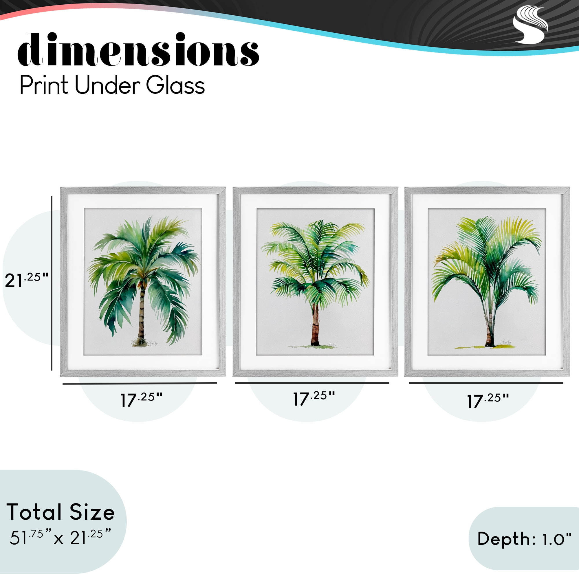 Stupell Industries Exotic Lagoon Palms 3 Piece Gray Framed Print Under Glass Set, design by Shelly Craig