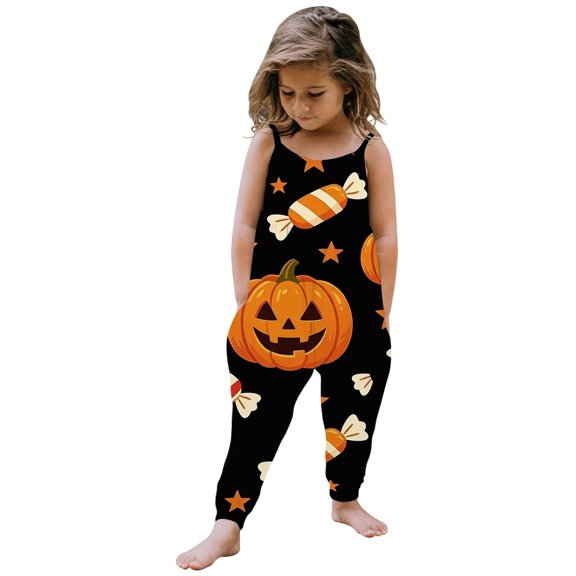 Gunia Toddler Girls Halloween Outfit Flannel Pumpkin Kids Suspender Romper Loose Harem Style Jumpsuit Festive Party Outfits Black 2-3 Years