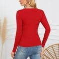 thumbnail image 6 of idosla Womens Long Sleeve Shirts V-Neck Rib Knit Slim Fit Tops Casual Stretch Basic Tee Going Out Top Fall Fashion 2025 (Red, XXL), 6 of 6