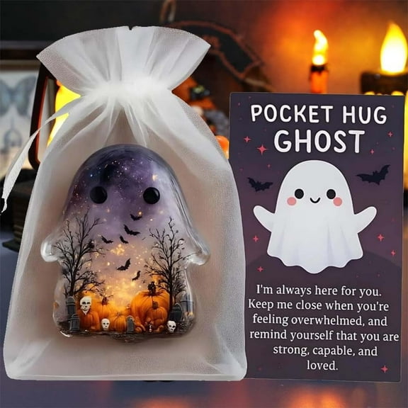 FYHALE Pocket Hug Ghost with Encouragement Card, Cute Mini Emotional Support Ghosts, Charming Mini Ghost, Ghost Pocket Cards, Halloween Ghost Ornament, Halloween Gift for Friends