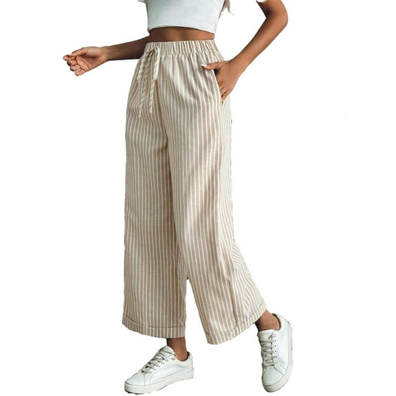 Women's Pants Casual Striped Straight Leg Multicolor S (4)