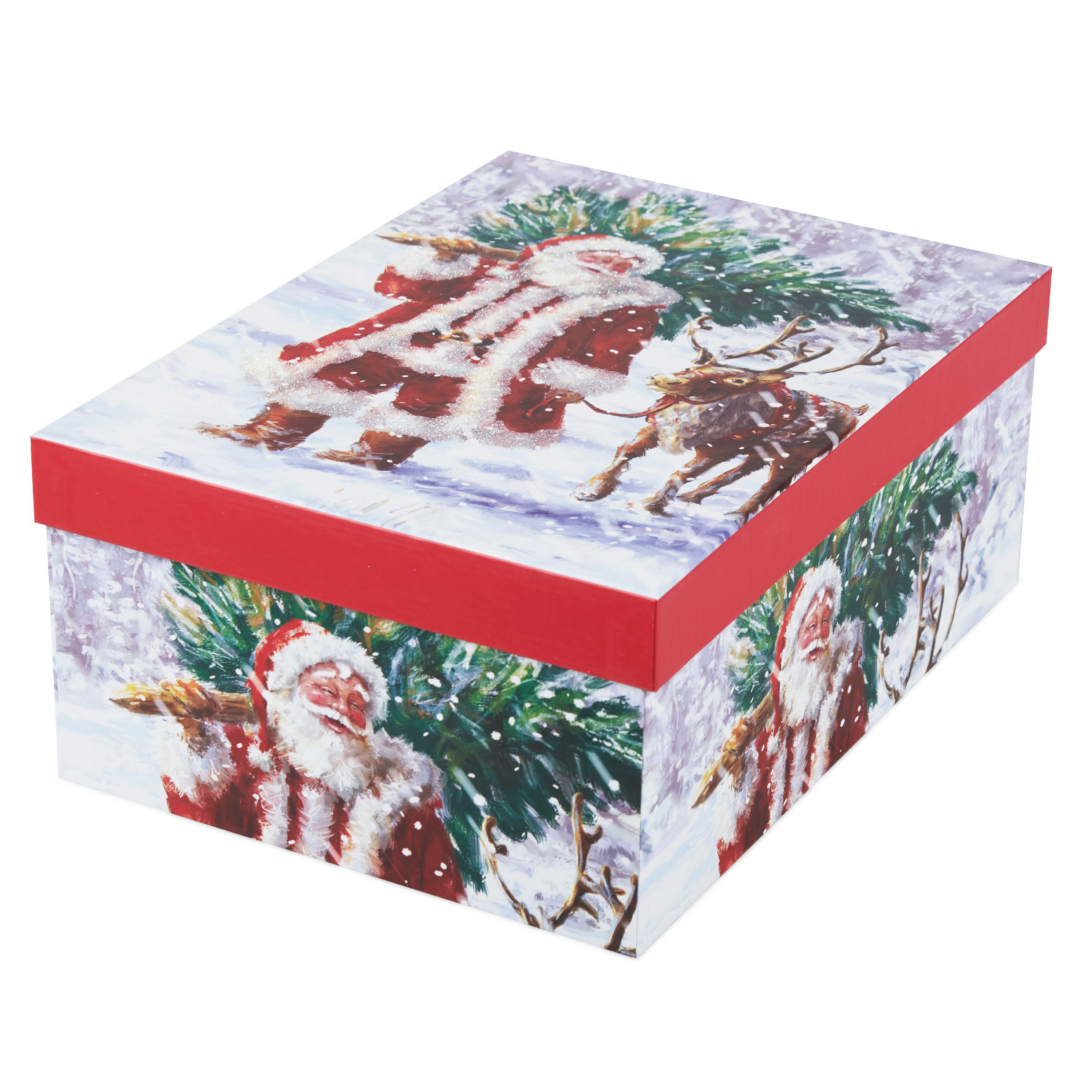 Holiday Time Decorative Gift Box, Santa with Reindeer Graphic - Walmart ...
