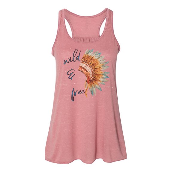 "Boho Tank Top, Wild And Free, Racerback, Soft Bella Canvas, Indian Headdress, Indian Bonnet, Muscle Tank, Mauve Marble, SMALL"