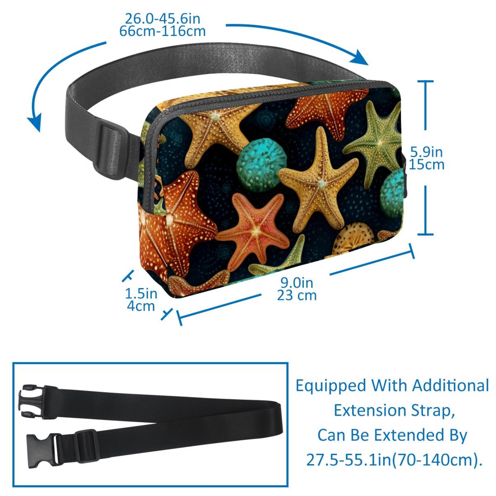 Starfish Lightweight Adjustable Running Belt with Extension Strap - Unisex Fanny Bag Crossbody Bag Cross Body Bag