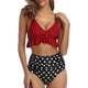 thumbnail image 5 of Trajes de baño de dos piezas para mujer, conjunto de bikini con volantes de cintura alta, traje de baño con control de barriga con cuello en V, lunares rojo oscuro (S-lunares rojo oscuro-S Sincero Electrónica, 5 of 5