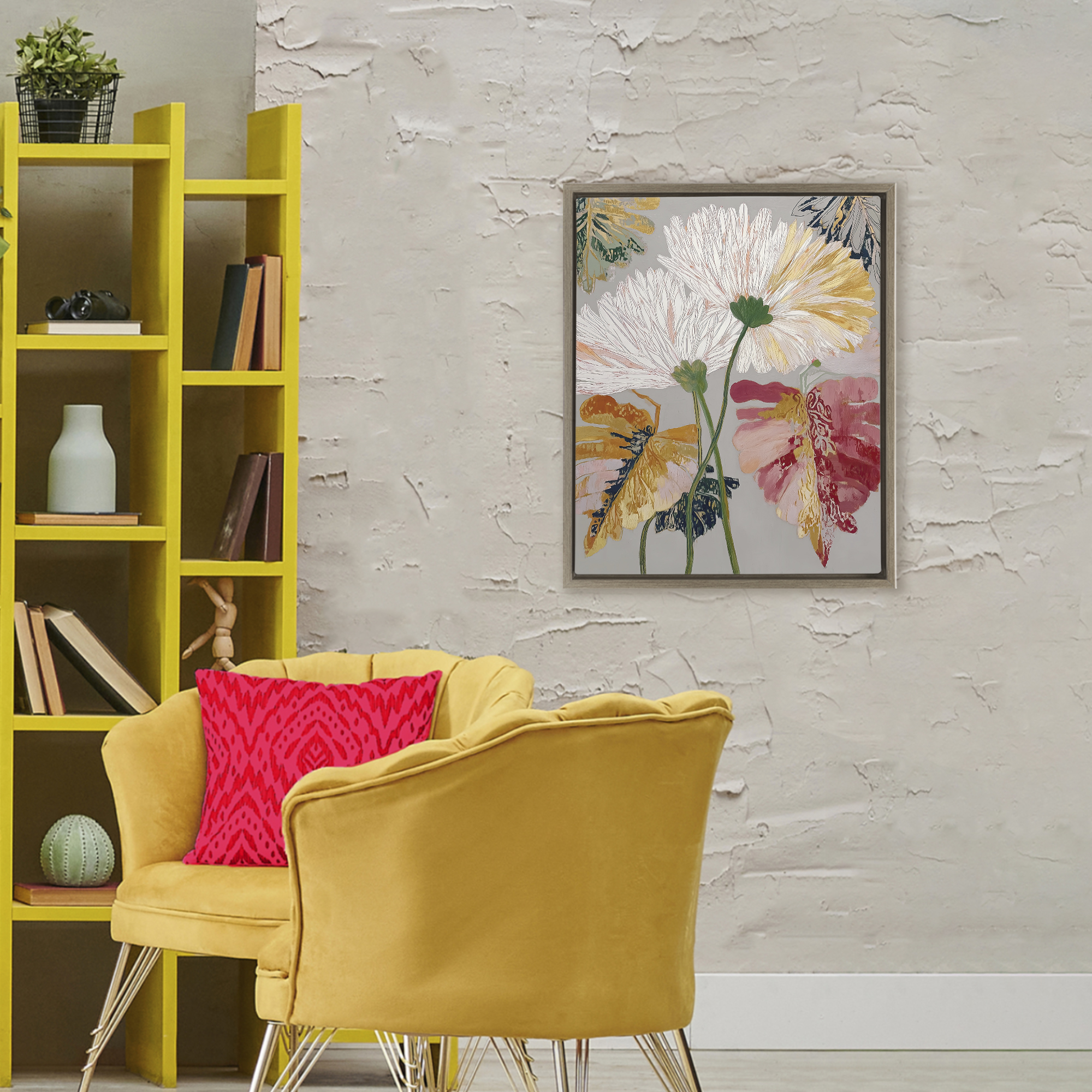 Playful Assumptions Flowers Brown Framed Floater Canvas Wall Art, design by Annabelle Hall