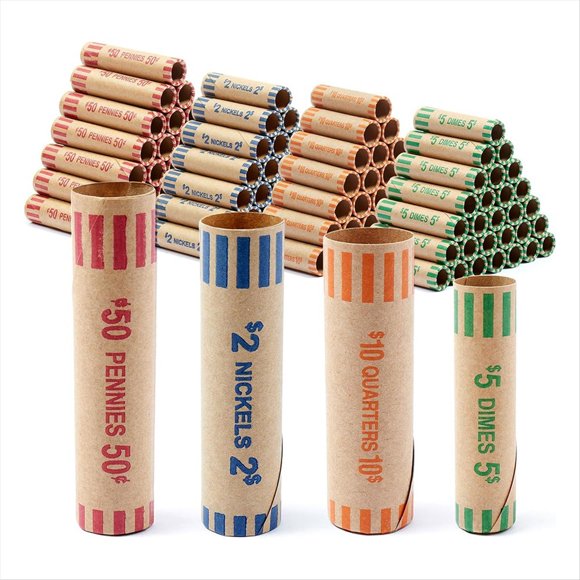 512 Pcs Heavy Duty Preformed Coin Wrappers Rolls, Fits Quarters, Pennies, Nickels, Dimes, Paper Coins Tubes Bank,512 Pcs * Heavy Duty Preformed Coin Wrappers Rolls