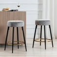 thumbnail image 2 of Duhome Elegant Lifestyle Velvet Counter Stools Set of 2, 24" Upholstered Bar Stools Round Kitchen Stools with Footrest Gray & Gold, 2 of 7