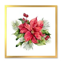 Designart 'Christmas Fir Branch and Holly Mistletoe Berries I' Traditional Framed Art Print