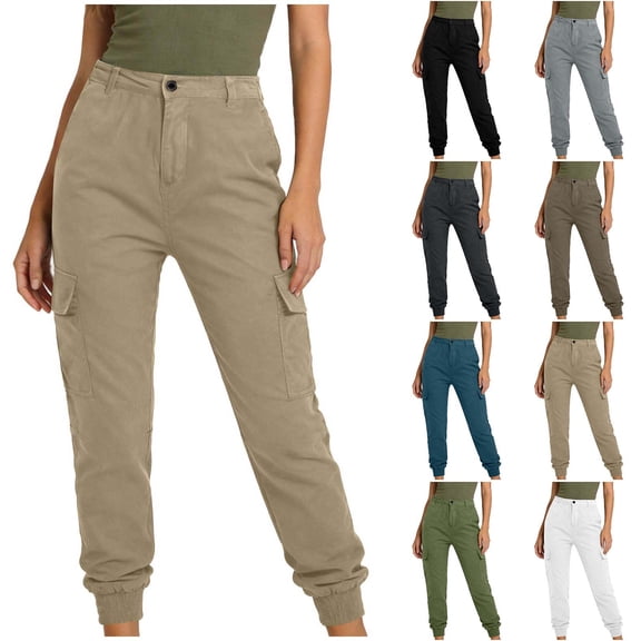 Womens Cargo Pants with Multi Pockets Stretchy High Waisted Joggers Gym Athletic Casual Cargo Pant Twill Streetwear Trousers