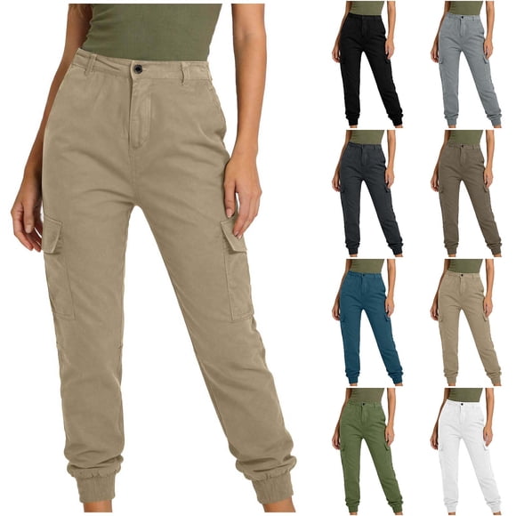 Brqkzdu Cargo Hiking Pants for Women Zipper Button Closure Pants Lightweight Straight Leg Travel Outdoor Casual Pant with Pockets