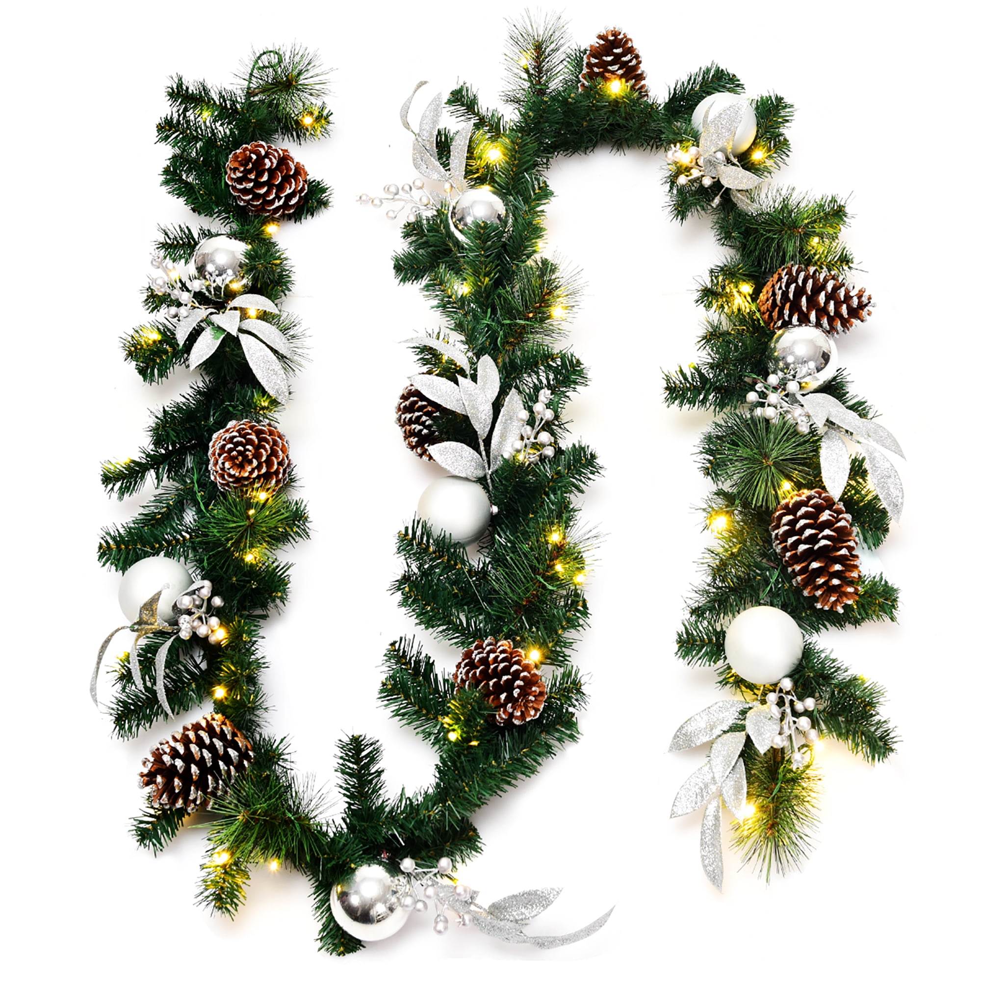 Costway 9ft Pre-Lit Artificial Christmas Garland with Mixed Decorations