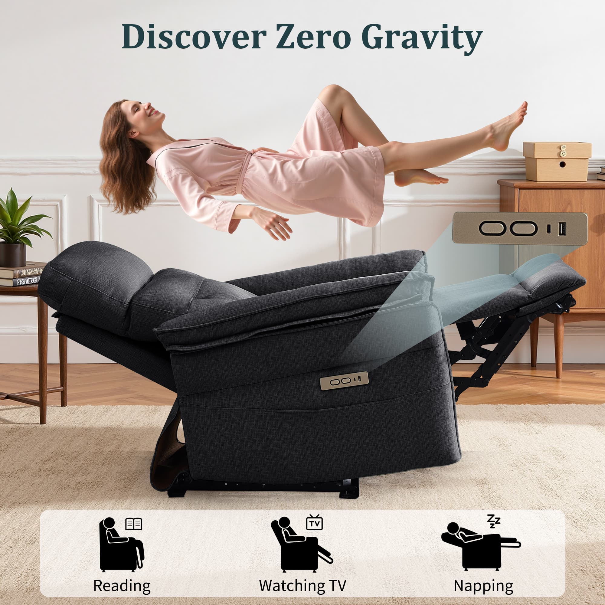 Korser Small Power Zero Gravity Recliner Chairs for Adults with USB&Type-C Ports for Living Room,Grey