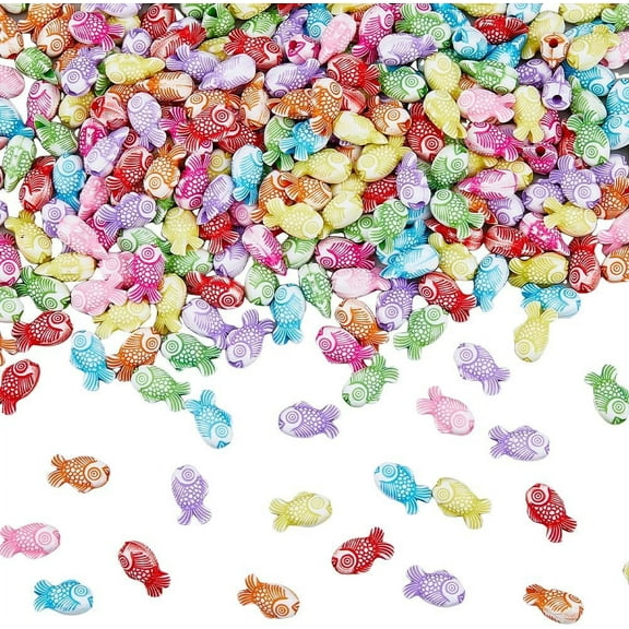 1 Box 3Bags Opaque Acrylic Beads Fish Mixed Color 9x15x7.5mm Hole: 2mm 100pcs/bag