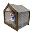 thumbnail image 1 of Geometric Pet House, Hand Drawn Pattern with Diagonal Lines and Chevron-like Zigzag Design, Outdoor & Indoor Portable Dog Kennel with Pillow and Cover, 5 Sizes, Ivory and Black, by Ambesonne, 1 of 5