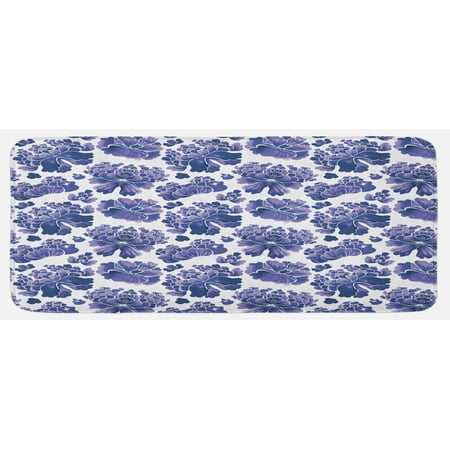 

Floral Kitchen Mat Watercolor Painting Style Chinese Flower Ornaments on White Backdrop Plush Decorative Kitchen Mat with Non Slip Backing 47 X 19 Violet Blue Lavender by Ambesonne